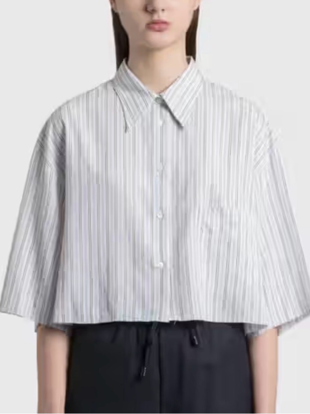 MM6 Maison Martin Margiela White & Grey Striped Cotton Cropped Shirt NWOT